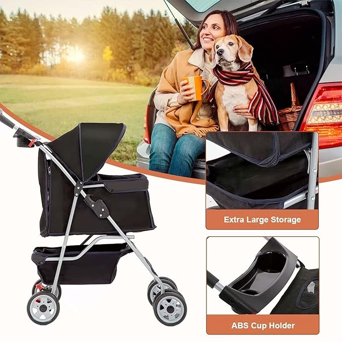 Dog Stroller Pet Stroller Cat Stroller for Medium Small Dogs Foldable Travel 3 Wheels Waterproof Puppy Stroller,Multiple Colors (Black)