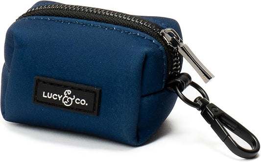 Lucy & Co. Dog Poop Bag Holder - Leak Proof Dispenser with Leash Attachment - Easy Refills - Hygienic Pet Poop Pickup - Navy