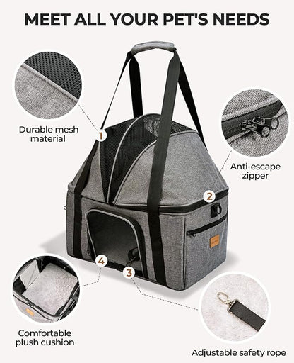 BurgeonNest Top-Expandable Large Cat Carrier, Soft Sided Cat Bag Carrier for Medium Large Pet Up to 15 lbs, Upgraded Small Dog Car Seat, Puppy Travel Bag with Semi-Open Canopy
