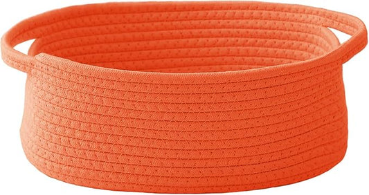Woven Basket,Small Rope Storage Bin with Handles & Ribbon Bag, Organizer for Shelves Closets,Gift Basket Empty for Birthday,Books,Dog Toys,Orange