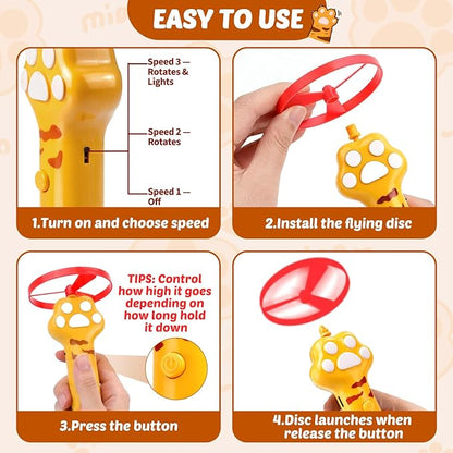 BABORUI Cat Toy Disc Launcher, Rechargeable Interactive Cat Fetch Toy Launcher with 8 Flying Discs, Flying Enrichment Toys for Indoor Bored Kittens & Adult Cats (Yellow+White)