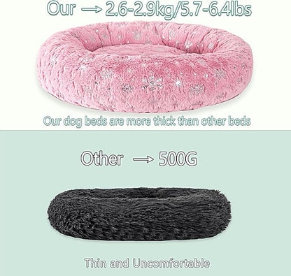 39 Inch Christmas Snowflakes Calming Dog Bed for Large Dogs, Round Anti-Anxiety Warm Bed, Soft Cozy Anti-Slip Donut Washable Pet Bed, Fits up to 100 lbs Pets