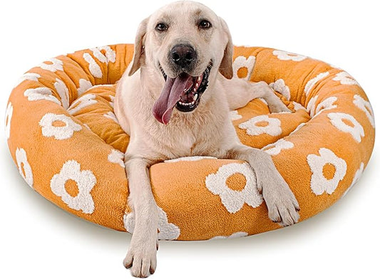 39 Inch Calming Dog Bed for Large Dogs, Round Anti-Anxiety Warm Bed, Soft Cozy Anti-Slip Donut Washable Pet Bed, Fits up to 100 lbs Pets