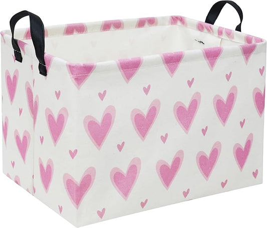 HIYAGON Rectangular Heart Pink Gift Basket Empty Kids Storage Bin Basket Organizer Box Heart Room Decor(Pink loves)