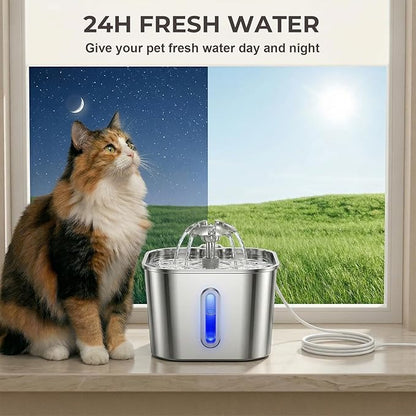 Cat Water Fountain Stainless Steel with 4 Filters & 4 Sponges, 74oz/2.2L Automatic Pet Drinking Fountain, Indoor Water Dispenser for Cats, Kittens, Small Dogs and Pets, Quiet Circulating Pet Fountain