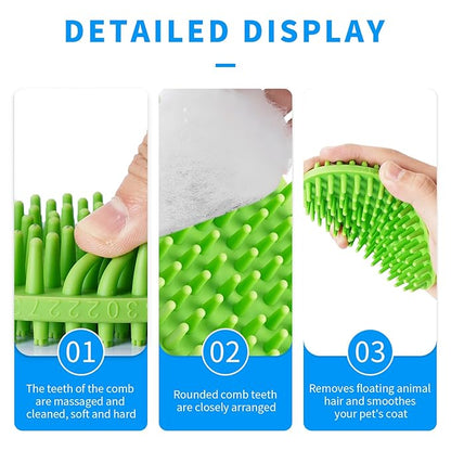 Dog Bath Brush, Green Double-Sided Shampoo Massage Brush, Adjustable Collar Handle for Grooming Short and Long Haired Pets(1pcs)