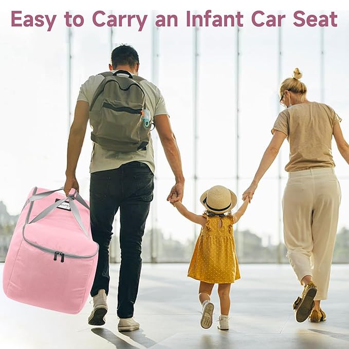 YOREPEK Infant Carseat Cover for Airplane Travel Compatible with All Nuna Pipa Car Seat and Base, Uppababy Mesa and Base, Padded Car Seat Bags for Air Travel, Car Seat Bag with 5 Protective Feet,Pink