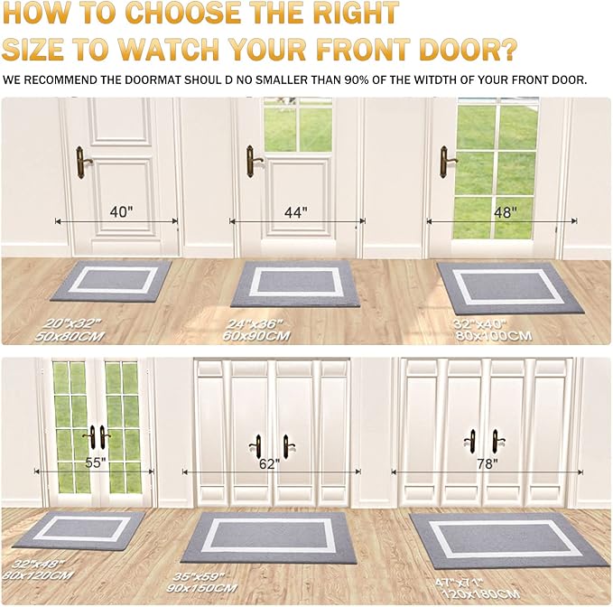 OLANLY Indoor Door Mat, 59x35, Non-Slip Absorbent Resist Dirt Entrance Mat, Washable Low-Profile Inside Entry Doormats for Entryway, Grey