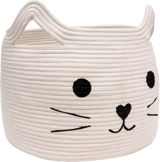 Large Woven Cotton Rope Storage Basket, Baby Laundry Basket Organizer for Towels, Blanket, Toys, Clothes, Gifts | Pet Gift Baskets for Cat, Dog - 15.7" L×11.8" H
