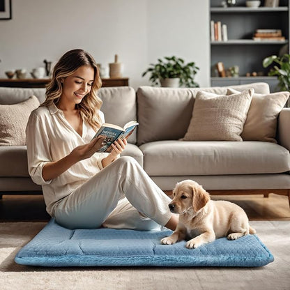 Dog Bed Mat, Crate Pad Reversible,Soft Kennel Pad, Washable Dog Crate Mat (Cool and Warm),Pet Sleeping Mattress for Small Medium Dogs XB009 (30''x20'',Blue)
