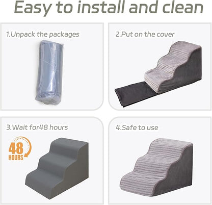 Dog Stairs for Small Dogs and Cats 18" H, High Density Support Foam Dog Steps Ramp for Bed and Couch, Pet Stairs with Non-Slip Bottom and Remove Washable Cover, 4-Step Pet Steps, Grey