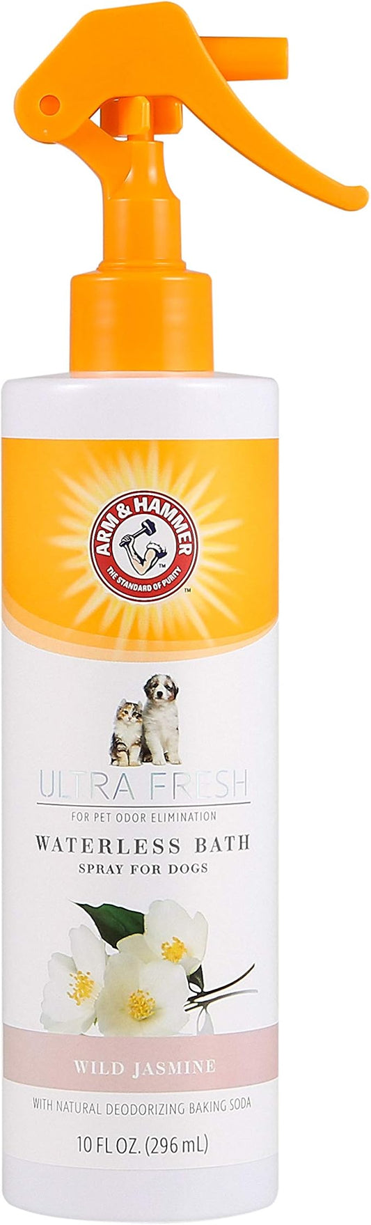 Arm & Hammer Ultra Fresh Waterless Dog Bath Spray with Baking Soda Deodorizer, No Rinse Dry Dog Shampoo Spray for Odor Control Between Baths, Grooming Mist in White Jasmine Scent, 10 Fl Oz