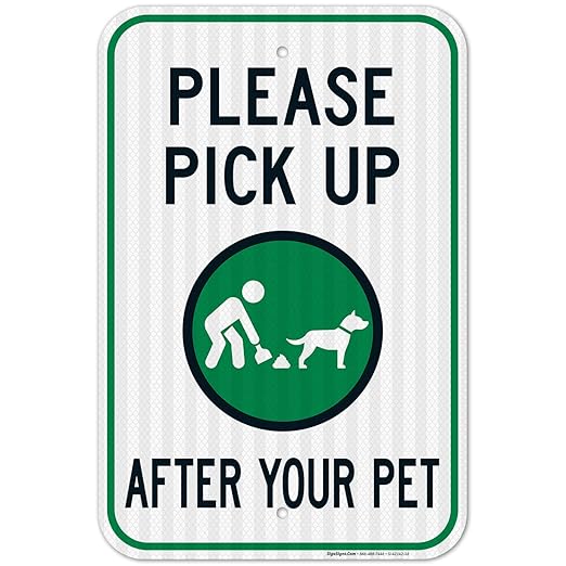 Clean Up After Your Dog Sign, Please Pick Up After Your Pet Sign, 12x18 Inches, 3M EGP Reflective .063 Aluminum, Fade Resistant, Easy Mounting, Indoor/Outdoor Use, Made in USA