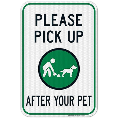 Clean Up After Your Dog Sign, Please Pick Up After Your Pet Sign, 12x18 Inches, 3M EGP Reflective .063 Aluminum, Fade Resistant, Easy Mounting, Indoor/Outdoor Use, Made in USA