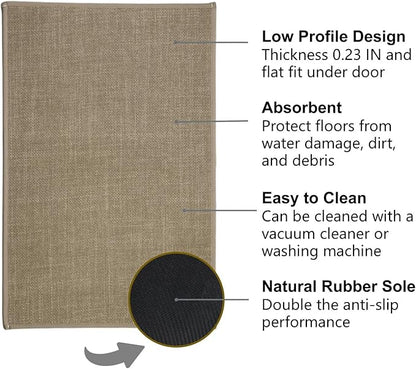 Ultra Thin Indoor Door Mat, Non-Slip Natural Rubber Backing Inside Doormat, Washable, Low-Profile Entrayway Mats, Durable Dirt Trapper for Various Entrance, 29''X17'', Brown