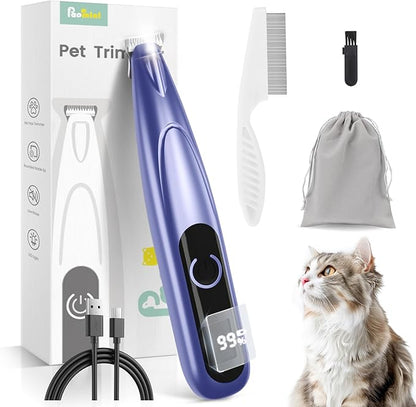 Dog Grooming Kit with LED Display, 35dB Ultra-Low Noise Dog Paw Trimmer, Cordless Hair Trimmer for Paws, Ears, Face, Rump with LED Light (Purple-Blue)