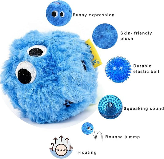 3.1'' Squeaky Plush Ball Dog Toy, No-Stuffing Soft Fuzzy Ball Toy for Small and Medium Dog, Durable Bocuncy Ball for Puppies Teething, Chewing, Interactive Training & Fetch Play, Blue