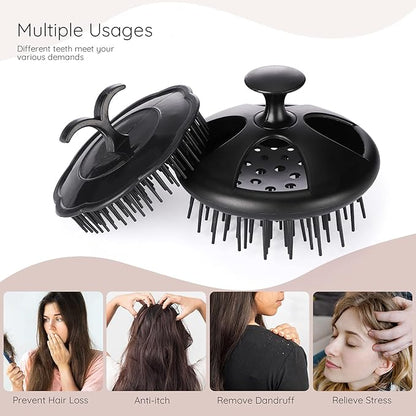 Segbeauty Scalp Massage Brushes, 4 Pcs Shampoo Brush Floriated Shower Comb Long Short Teeth Set, Head Massage Brush for Hair Growth Beard Tidying Pet Grooming Brushes Wet and Dry Scalp Care Black