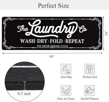 Pauwer Laundry Room Rug Runner 24"x60" Waterproof Rubber Laundry Mat Non Slip Kitchen Mats for Floor Washable Floor Mat Runner Rug for Farmhouse Mudroom Washroom Bathroom Decor
