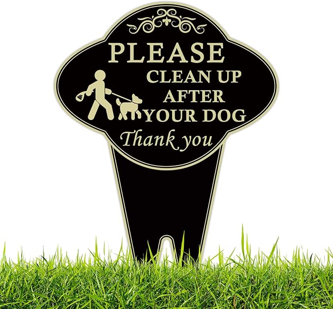 Please Clean Up After Your Dog Sign, 10”x14” Double-Sided No Dog Poop Signs Heavy Duty Aluminum for Lawn Easy Install, Pick Up After Your Dog Sign with Integrated Stake for Yard, Outdoor Use