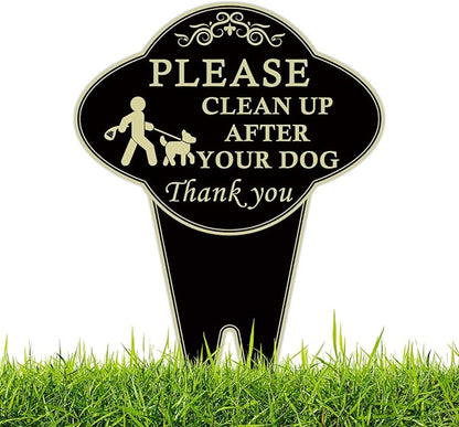 Please Clean Up After Your Dog Sign, 10”x14” Double-Sided No Dog Poop Signs Heavy Duty Aluminum for Lawn Easy Install, Pick Up After Your Dog Sign with Integrated Stake for Yard, Outdoor Use