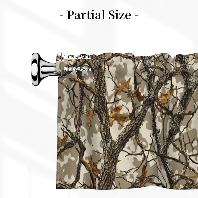 Worltoldb Camo Curtain Valance Short Rod Pocket Window Treatment for Living Room Bedroom Kitchen Bathroom 1 Panel 54" W x 18" L