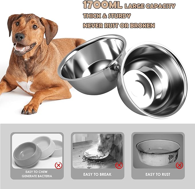Metal Raised Dog Bowl Stand for Large and Medium Dogs, Elevated Dog Bowls with Sprill Proof Mat ＆ Slow Feeder, Pet Food Bowls 10" Tall Dogs Feeder (58OZ-Stainless Steel Pet Bowl, Mat-16x24in)