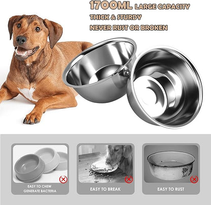 Metal Raised Dog Bowl Stand for Large and Medium Dogs, Elevated Dog Bowls with Sprill Proof Mat ＆ Slow Feeder, Pet Food Bowls 10" Tall Dogs Feeder (58OZ-Stainless Steel Pet Bowl, Mat-16x24in)