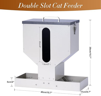 Automatic Cat Feeder 2 Cats Gravity Dual Cat Feeder Auto Dry Food Dispenser with Strong Anti-Jam Galvanized Steel Pet Food Station Indoor & Outdoor