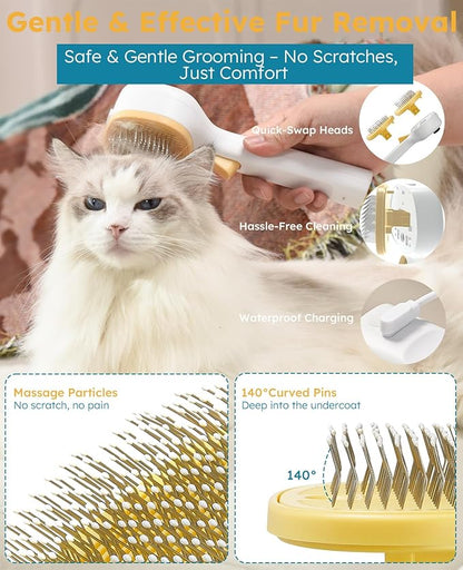 Cat Steam Brush for Cats & Dogs, Pet Steam Brush 3-in-1 with 2 Mist Modes, One-Touch Self Cleaning, Magnetic Safe Charging, Cat Hair Brush for Shedding, Dog Brush for Shedding, Yellow (Short Head)
