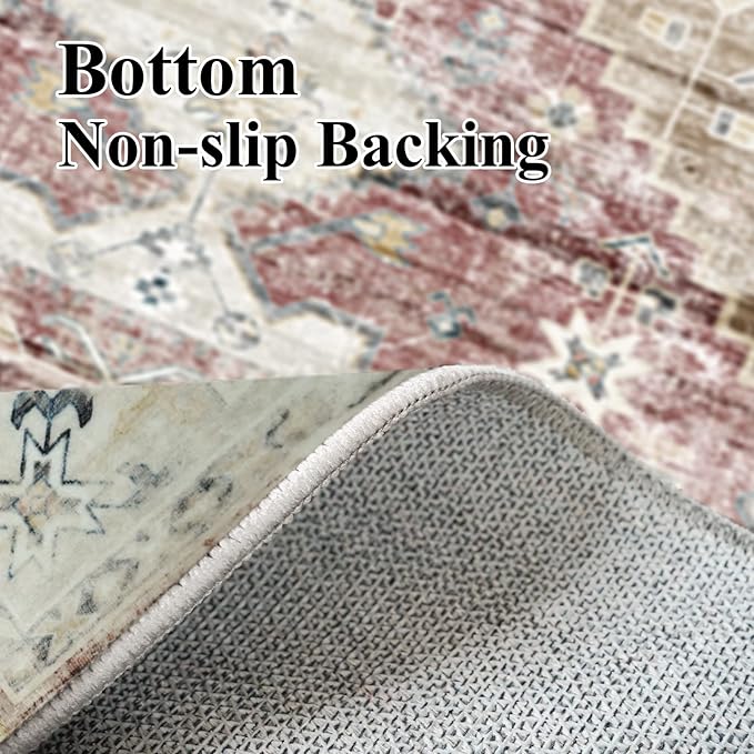RUUGME Washable Runner Rug 2'6x12 - Hallway Runner Rug with Non Slip Backing Stain Resistant Rugs for Living Room Bedroom Vintage Distressed Mat Soft Floor Carpet for Bathroom (2'6''x12', Brick)