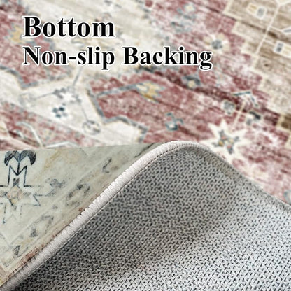 RUUGME Washable Runner Rug 2'6x12 - Hallway Runner Rug with Non Slip Backing Stain Resistant Rugs for Living Room Bedroom Vintage Distressed Mat Soft Floor Carpet for Bathroom (2'6''x12', Brick)