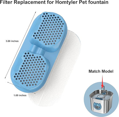 6-Pack Replacement Filters for Cat Water Fountain, Compatible with 2.2L Automatic Stainless Steel Fountain Featuring Cat-Shaped Water Window, 3-Stage Cartridges