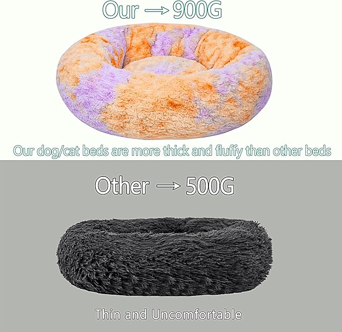 Calming Dog Bed for Small Dogs Cats, Kitty Puppy 23'' Round Anti-Anxiety Warm Fluffy Plush Faux Fur Bed, Soft Anti-Slip Donut Washable Small Pet Bed, Cozy Cat Puppy Bed, Fits up to 30 lbs Pets