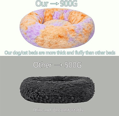 Calming Dog Bed for Small Dogs Cats, Kitty Puppy 23'' Round Anti-Anxiety Warm Fluffy Plush Faux Fur Bed, Soft Anti-Slip Donut Washable Small Pet Bed, Cozy Cat Puppy Bed, Fits up to 30 lbs Pets