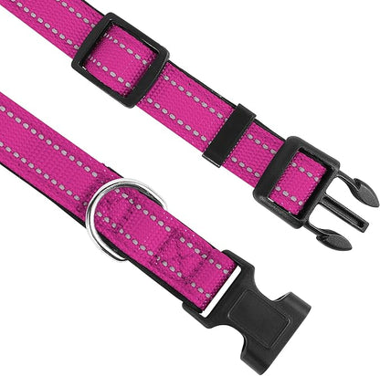 Reflective Dog Collar, Adjustable Soft Neoprene Padded Nylon Pet Collars with Buckle for Extra Large Dogs, Rose Red,XL