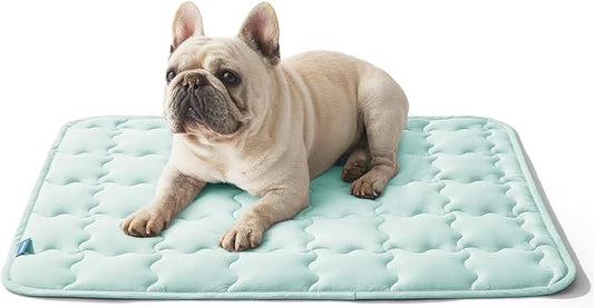 Bedsure Cooling Mat for Medium Dogs, Q-Max>0.5 Thin Breathable Cold Crate Pad for Pet, Portable Washable Kennel bed for Summer Active Dog With Chill Cool Soothing Fabric to Rapid Cooling, 29x21, Green