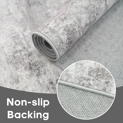 2'6x12 Extra Long Runner Rug : Washable Non-Slip Carpet for Hallway - Soft Kitchen Rugs Thin Low Pile Floor Mat for Bedroom Abstract Home Decor 2.6x12 Grey