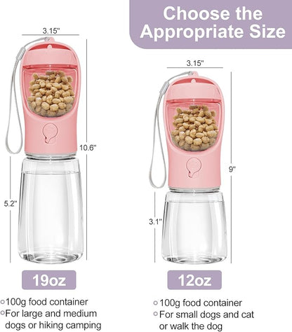 Dog Water Bottle, Portable Water Bottle with Food Container for Dogs Cat Pet Hiking Walking Travel Camping, Leak-Proof Dog Water Bowl Dispenser with Feeder Function Puppy Essentials