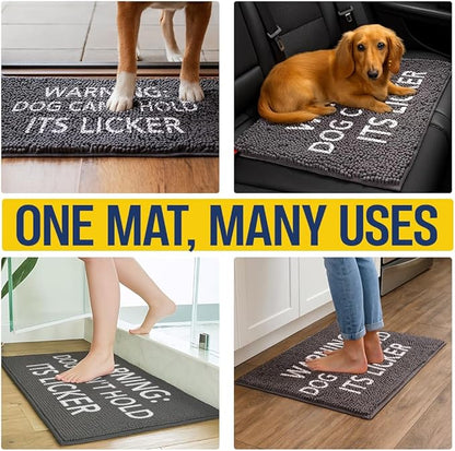 Muddy Mat® Absorbent Microfiber Door Mat and Pet Rug, Non Slip Washable Chenille Indoor Outdoor Rug - Warning Dog Can't Hold Its Licker Funny Pet Welcome Mat 19"x30"