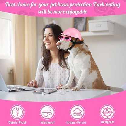 Frienda Dog Helmet and Goggles, UV Protection Doggy Sunglasses and 4 Inch Padded Puppy Motorcycle Helmet Adorable Dog Goggles with Adjustable Belt for Small Dogs Puppy Riding(Pink,M)