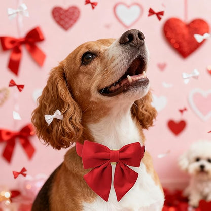 Maca Bates Red Dog Collar with Cute Solid Sailor Bow Tie for Extra Small Girl Boy Dogs,Girly Adjustbale Durable Breakaway Soft Collars with Bowtie for Female Male Puppy,Pet with Metal Buckle