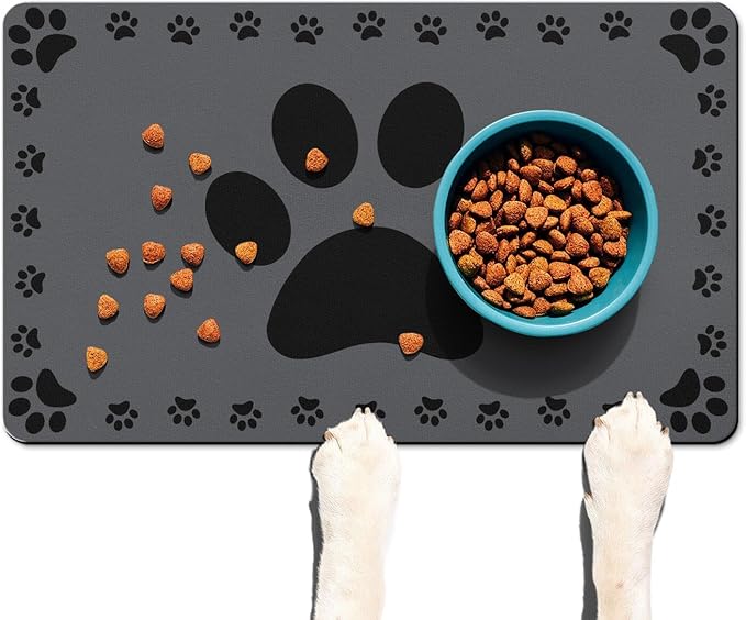 Dog Food Mats for Floor, Absorbent Pet Food Mat - Cat Feeding Mat Quick Dry Dog Bowl Mats for Water Pet Supplies Feeding Placemat 12" x 20" Grey
