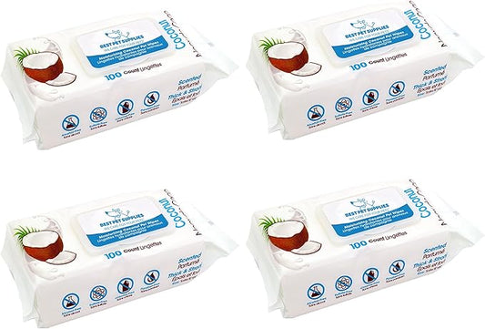 Best Pet Supplies 8" x 9" Large Dog Wipes - Cleaning and Deodorizing for Paws and Coat - Gentle Formula with Coconut Vitamin E for Puppies and Cats - 400 Count