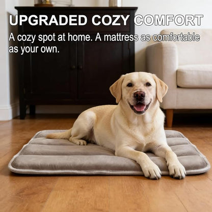 Dog Crate Pad, Ultra Soft & Anti-Slip Kennel Mat, Secure Fit for Metal Crates & Dog Cages, Washable Cozy Bed for Small Medium Large Dogs (Light Brown, L(34"*20"*1.5"))