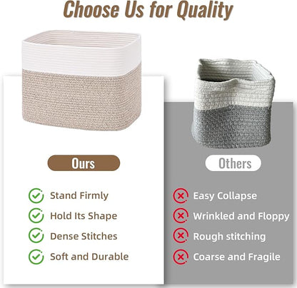3 Pack Cube Storage Bin, 17”x12”x12” Cotton Rope Woven Baskets for Organizing Toys Clothes Towels, Square Gift Storage Baskets for Shelves, Nursery, Closet, Bathroom, Pantry (White & Jute)