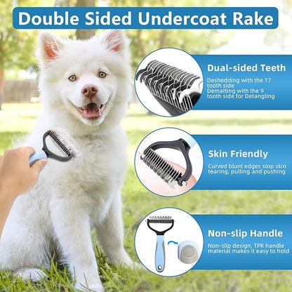 Dog Brush Dog Grooming Kit 6PCS Dog Brush for Shedding-Dog Brushes for Grooming, Dematting Comb for Dogs, Cat Nail Clipper with Nail File, Flea Comb, Bath Brush(Blue)