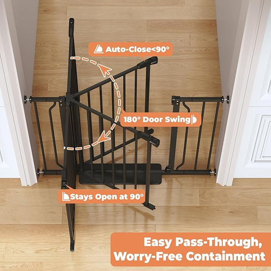 29"-40" Baby Gate for Stairs, Auto Close Stroller Friendly Dog Gate Indoor for Doorways, Pressure Mounted Baby Gate, Easy Walk Through Gate for Children & Pets, Black