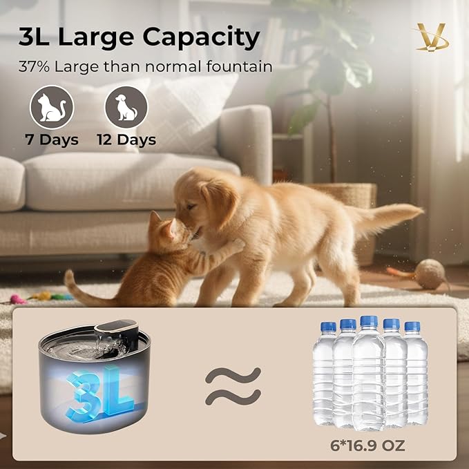 VIMALIFE Cat Dog Water Fountain, 3L/101oz Christmas Gifts for Dogs & Cats Automatic Water Dispenser, Food Grade Pet Drinking Fountain with Filter System, Quiet & Easy Clean, Navy Blue