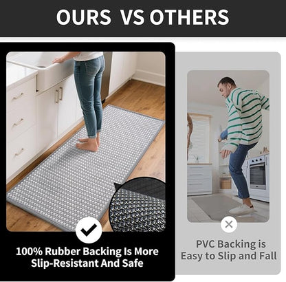 Kitchen Mat Kitchen Rugs Sets of 2 PCS Non Slip Washable, Super Absorbent Soft Braided Kitchen Mats for Floor, Rubber Backing Comfort Standing Kitchen Sink Mat Runner Rug, Gray 17"x28"+17"x47"